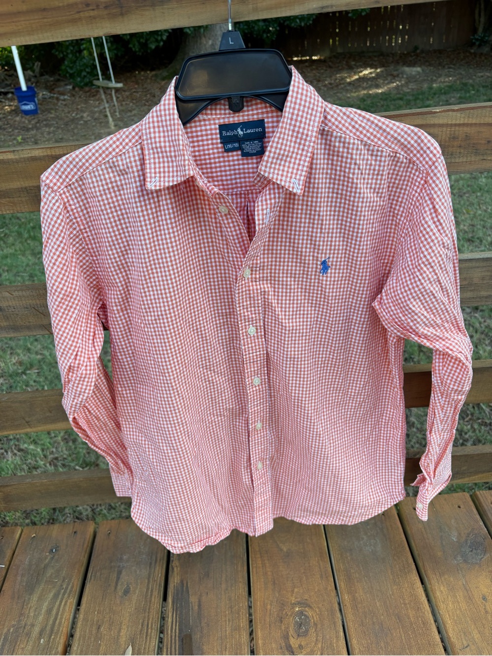 Ralph Lauren preppy Boys Orange/White Gingham Button Down Shirt
Size L (16/18)